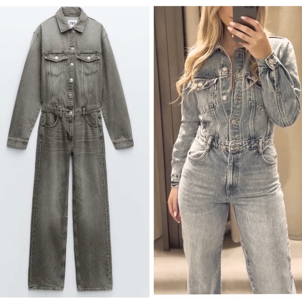 ZARA lapel collar denim jumpsuit